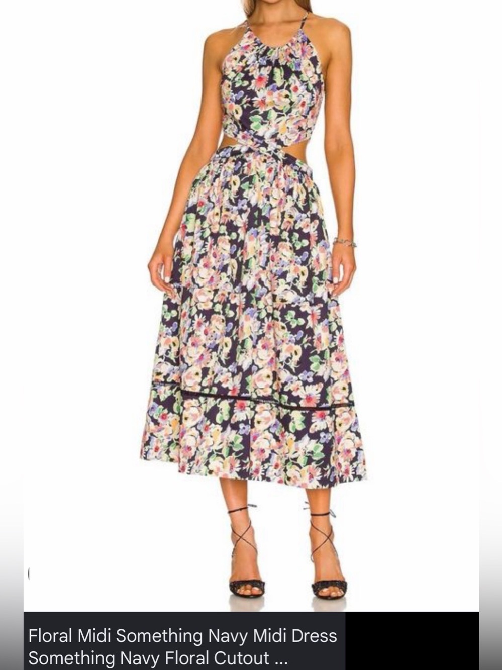 Something Navy Floral Cut Out Midi Dress in Navy Combo, Size Small, NWT